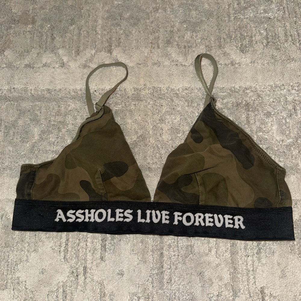 A**holes Live Forever Camo Triangle Bralette Size Extra Large Black Strap Camo